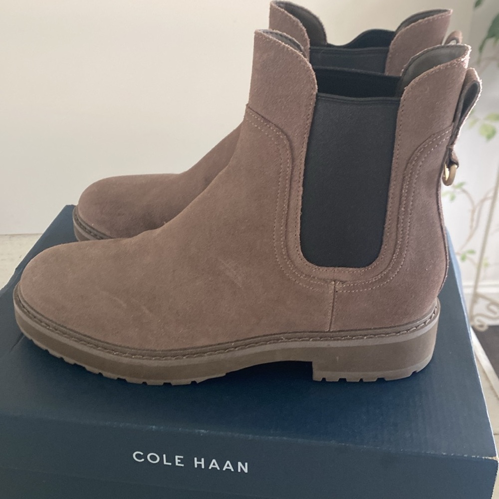 Cole Haan Taupe Suede Chelsea Ankle Boots - Picture 7 of 12